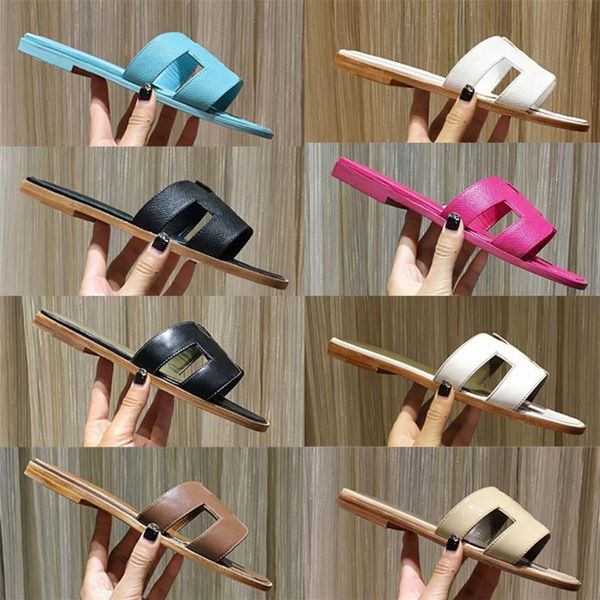 

beach designer slides slippers woman oran sandal in calfskin summer big head slippers leather el bath fashion women shoes large306s, Black