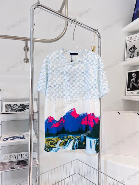 

22ss men women designers t shirts paris snow mountain print cotton tee short sleeve crew neck streetwear xinxinbuy white xs, White;black