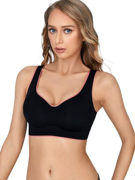 

contrast trim wireless bralette 30wh#, Black;red