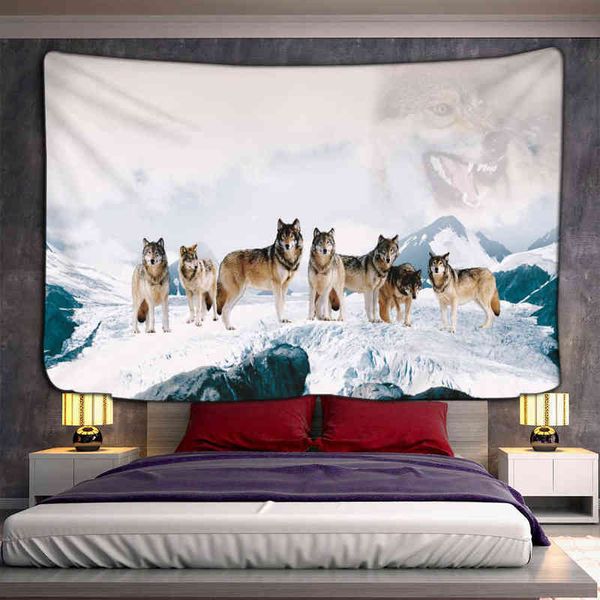 Strand Picknick Teppich Camping Zelt Schlafmatte Home Decors Spread Sheets Wandtuch Psychedelic Wolf Teppich Hanging J220804