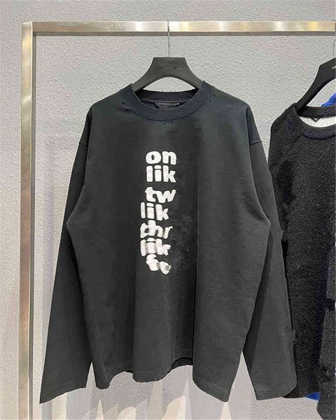 

designer men's and women's t shirt high version 22ss early spring new phantom distorted fuzzy alphabet print couple paris worn lon, White;black