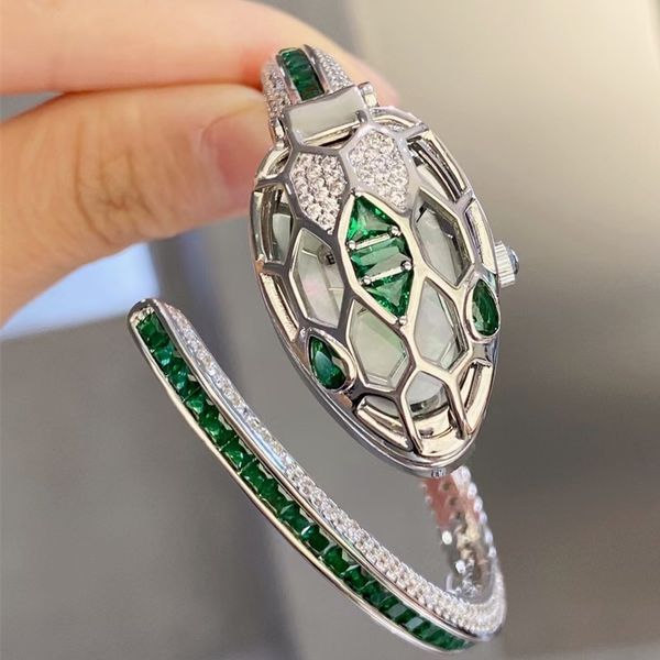 

popular women's quartz watch fashion 33mm stainless steel gold dial waterproof personality girl snake diamond designer watches montre w, Slivery;brown