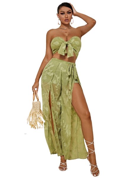 

sxy jacquard knot f.ront c.hiffon tube & tulip hem p.ants 65ev#, White