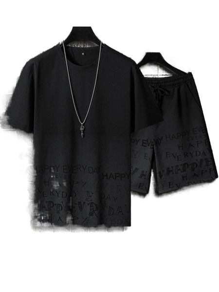 

men ombre slogan graphic tee & shorts t00q#, Gray