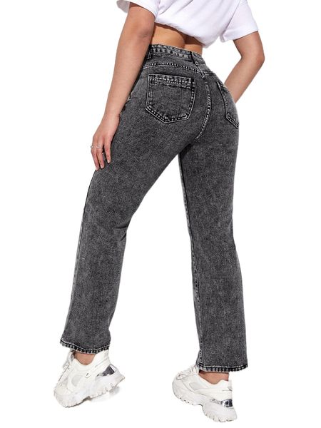 

zipper fly straight leg jeans 85vb#, Blue