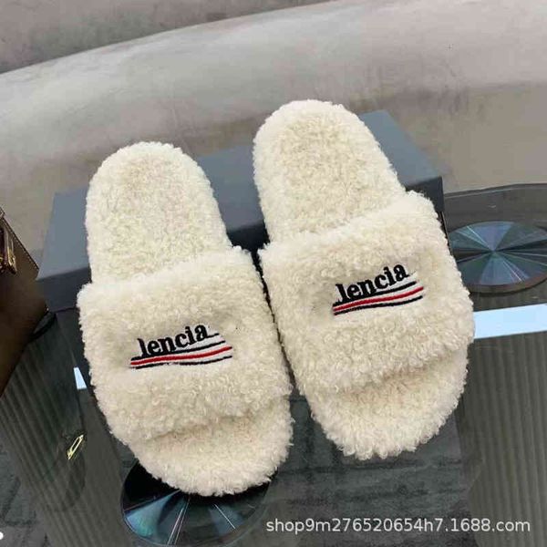 

slippers b woolen slippers lambs thick soled women's letters embroidered flat bottomed casual home shoes kdj8, Black