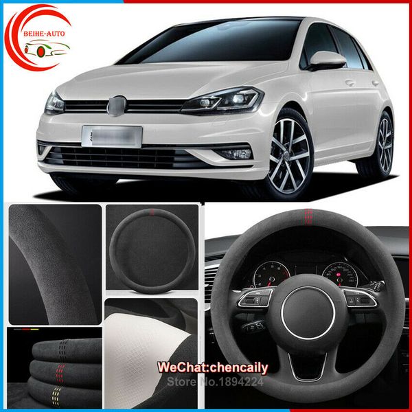 

for volkswagen golf black alcantara suede car steering wheel cover car styling