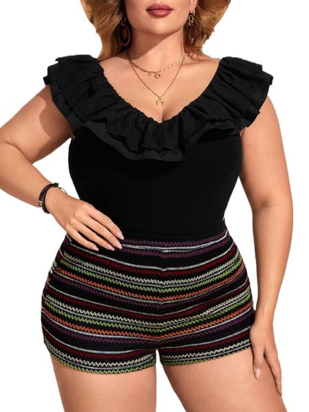 

plus ruffle trim tank q9jw#, Black