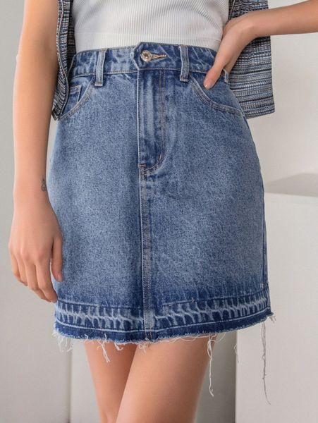 

dazy slant pockets raw hem denim skirt o0pc#, Black