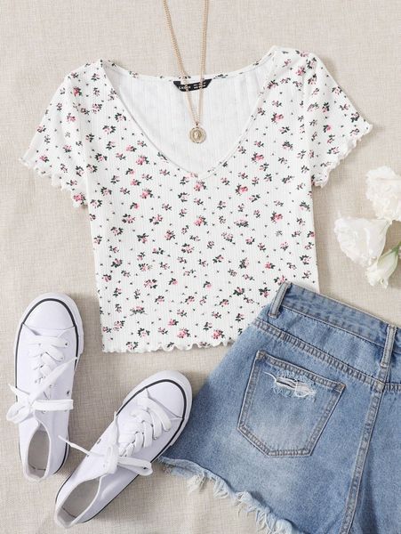 

lettuce trim ditsy floral t2el#, White