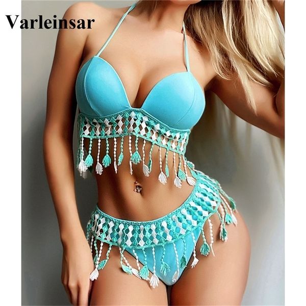 

new tassel fringe bra cup bikini female swimsuit women swimwear twopieces bikini set bather bathing suit swim lady t200508, White;black