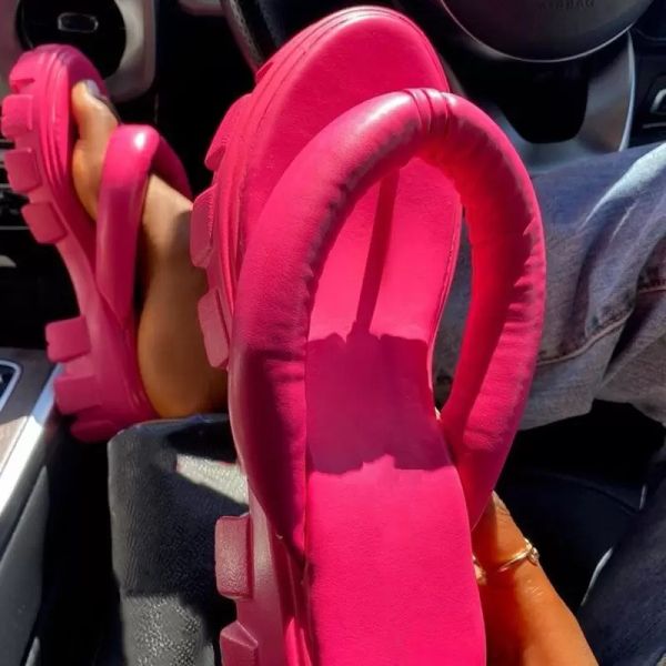 

pink clip toe slippers for women 2022 summer fashion chunky platform flip flops woman thick sole wedges sandals beach slides jrt, Black