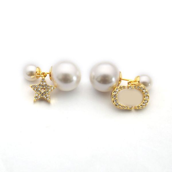 

womens pearl designer stud earrings fashion luxury five-pointed star iced out earrings jewelry, Golden;silver
