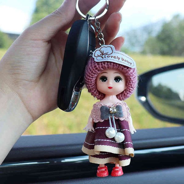 

cartoon cute car key ins net red plush schoolbag doll pendant chain ring, Silver