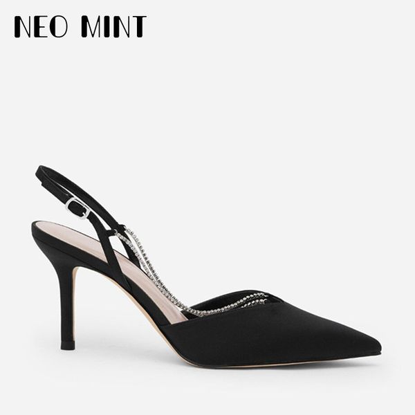 

2021 summer women sandals high heels shoes fashion chain design pointed toe ankle buckle back strap elgent pumps for women, Black