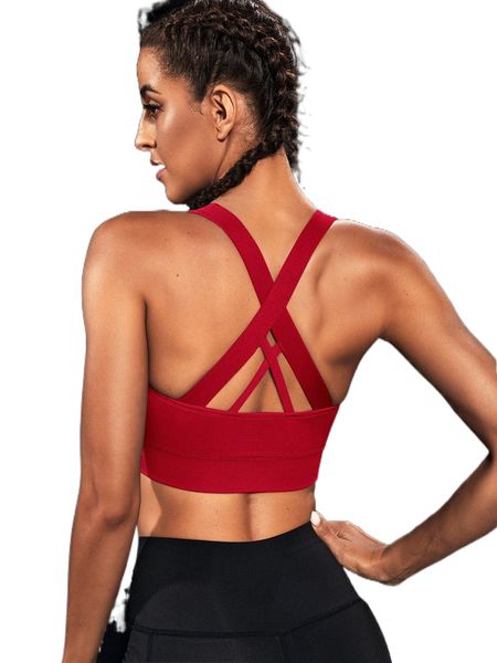 

high support seamless crisscross back sports bra f6s5#, Gray