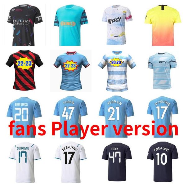 

21 22 23 grealish sterling soccer jersey home away 2021 2022 2023 mahrez de bruyne foden football shirts palyer version rodrigo bernardo rub, Black;yellow