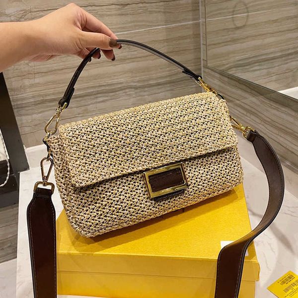 

lius designer women straw baguette shoulder bag italy roma brand vintage fashion knitting handbags canvas print lining crossbody handbag lux