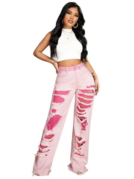 

sxy ripped raw hem jeans h2ix#, Blue