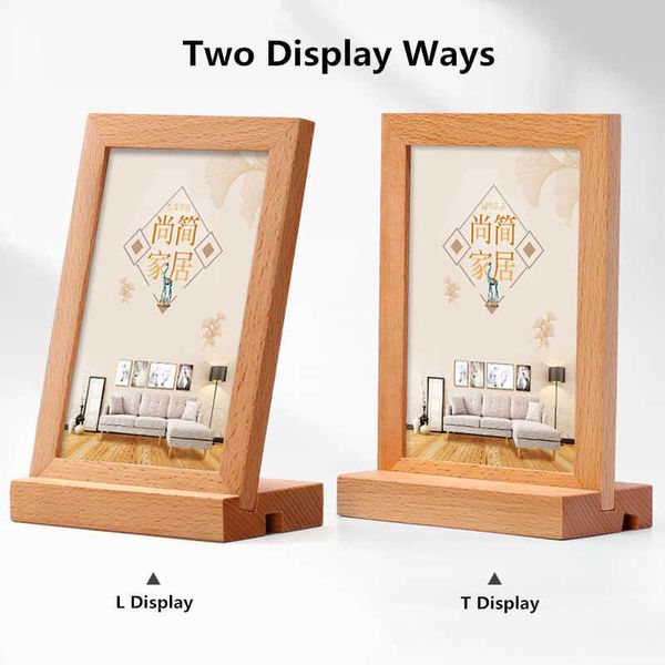 

a6 t and l shaped table wood sign card holder stand restaurant advertising menu price listing holder payment card flyer display