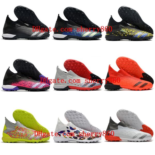 

predator freak3 laceless tf soccer shoes turf cleats football boots white orange, White;red