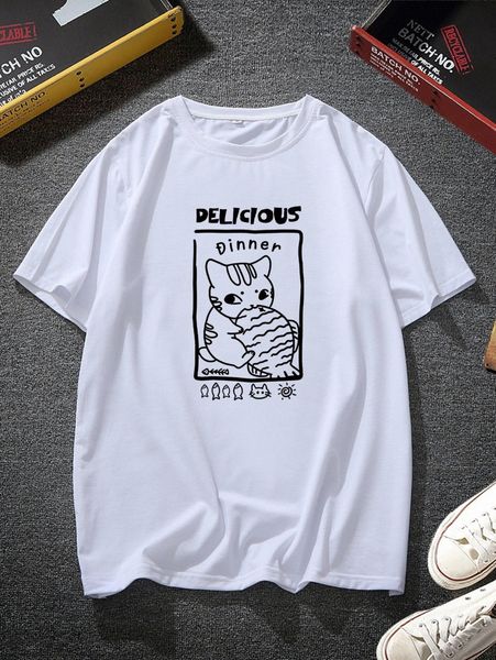 

men cat & letter graphic tee x6p2#, White;black