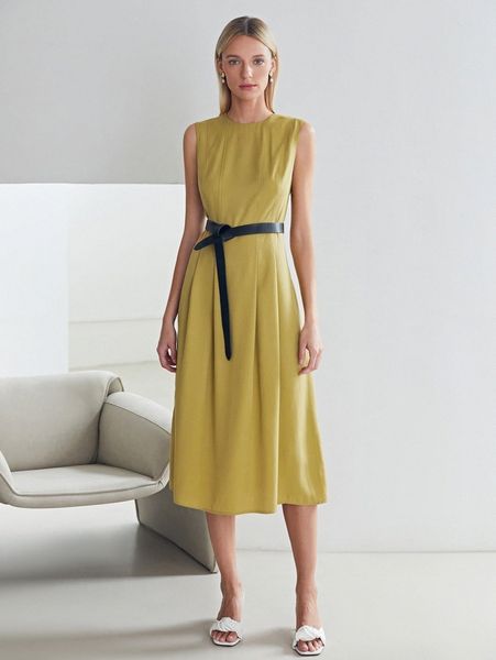 

motf premium lyocell press crease dress without belt n90w#, Black;gray