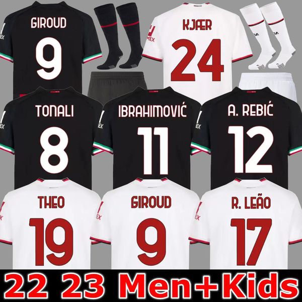 

ibrahimovic 21 22 23 soccer jerseys ac milans giroud r. leao bennacer kessie romagnoli calhanoglu tonali rebic 2022 2023 football shirt mail, Black;yellow