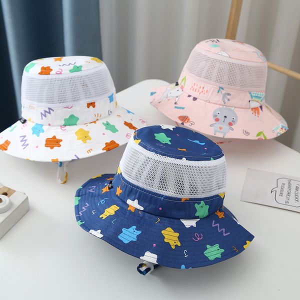 

baby kids sun caps grenadine cartoon cute animals print with mesh design boy girl summer protect neck sunbonnet ventilate comfortable visor, Yellow
