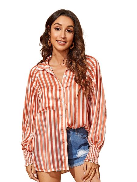 

striped print raglan sleeve blouse q8y0#, White