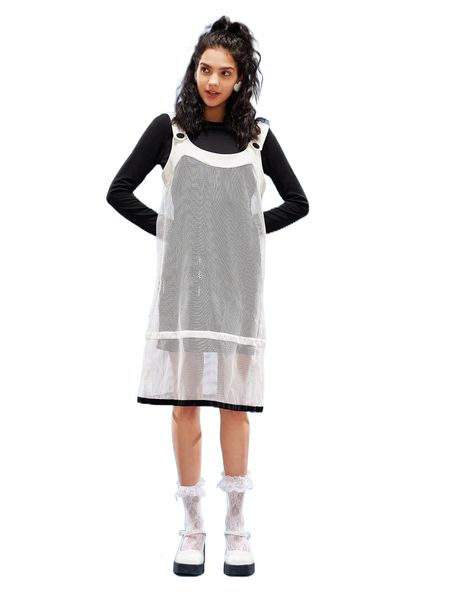 

x chompoohbua mesh overall dress & solid dress p40u#, White