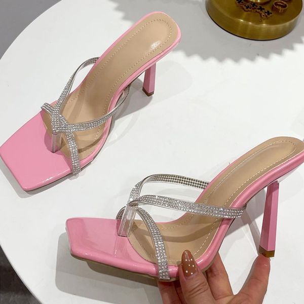 

slippers for summer open toe pinch fashion bling crystal decoration concise slip-on women mules sandals cx220331, Black