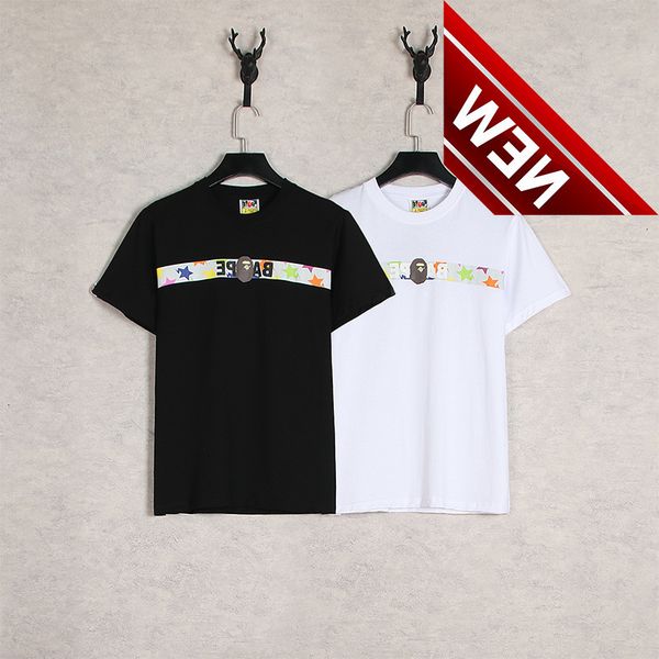 

summer bap fashion brand color matching ape head star print short sleeve men's and women's hip-hop loose t, White;black