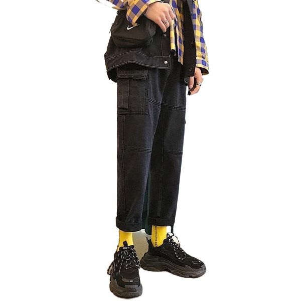 

men's jeans wholesale 2021 teenagers denim men's super straight autumn winter multi pocket same style korean fashion harem pants1, Blue
