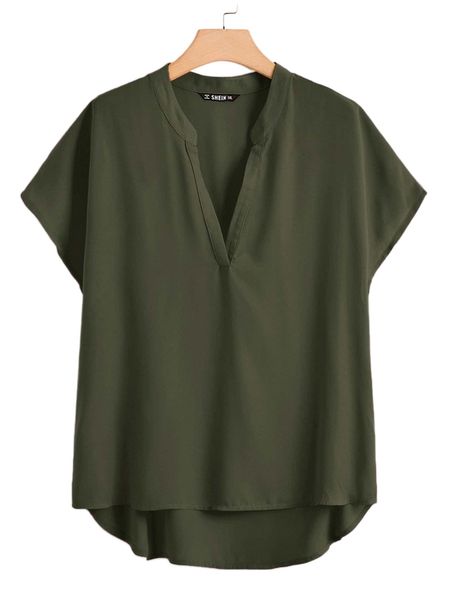 

plus notch collar high low hem p7lb#, Black