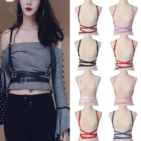 

belt women harajuku o-ring garters leather body cage sculpting waist straps suspenders, Black;brown