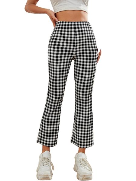 

petite high waist gingham flare leg pants o7qg#, Black;white