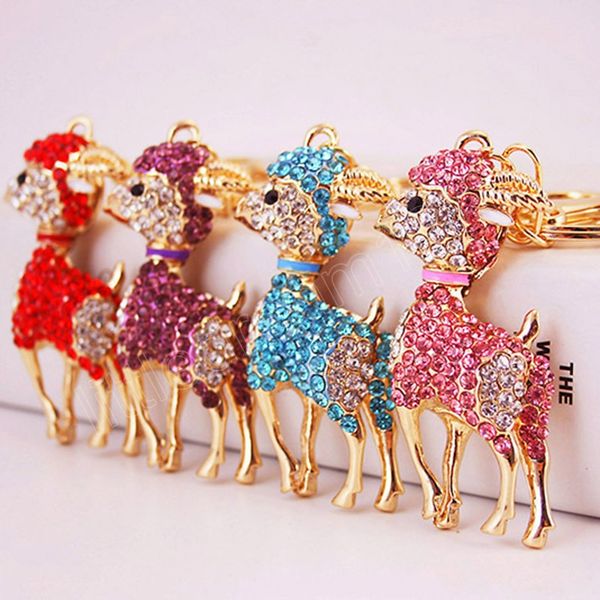 

animal sheep gold lovely crystal charm women purse handbag car key ring rhinestone keychain party wedding birthday gift, Slivery;golden