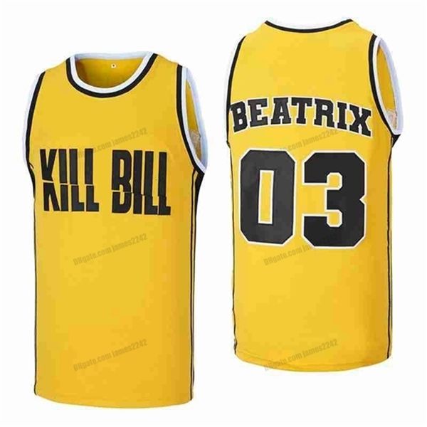 Nikivip Beatrix #3 Убейте Билл Фильм по баскетболу майки мужчины, все сшитые желтый размер S-XXL Topback Top Caffice Jerseys