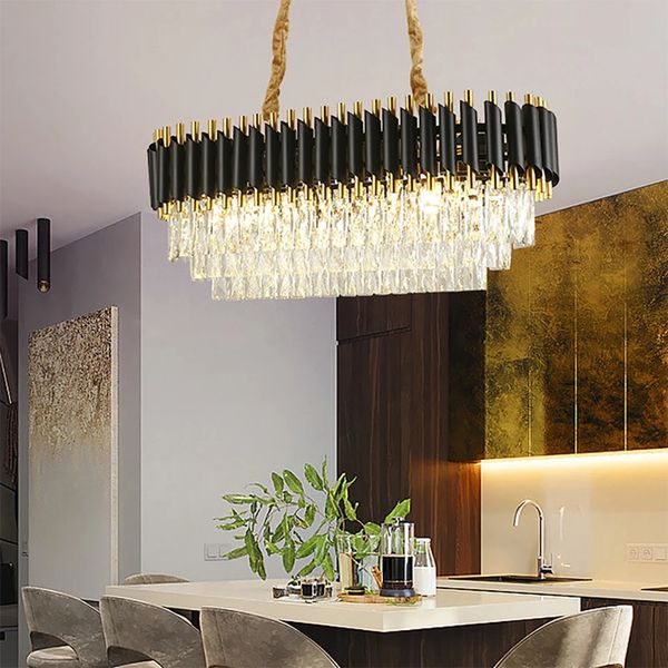 Lampadario di cristallo moderno dell'isola della cucina nero / oro lampada per la decorazione della casa nuova lampada a sospensione a led in cristallo per sala da pranzo