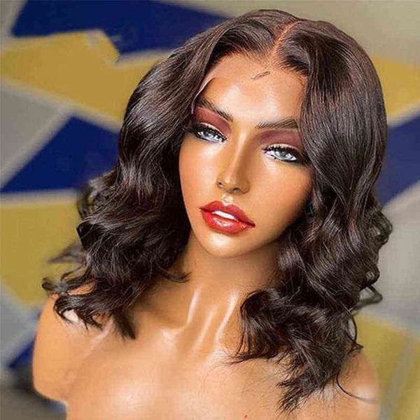 Nxy Haarperücken, gewellt, Lace-Front-Perücke, kurzer Bob, für Damen, natürlich, brasilianisches Haar, 100 % günstig, transparente Perücken, 220609