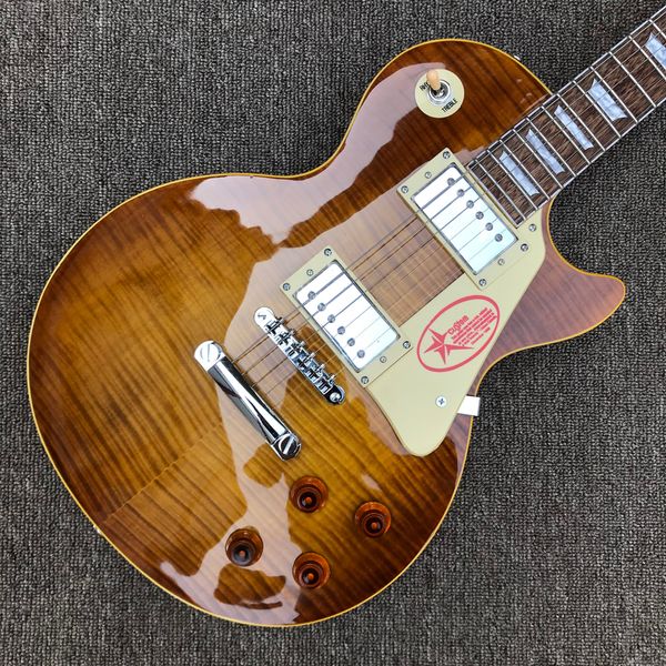 

rosewood fingerboard electric guitar, chrome hardware, tobacco burst flame maple solid mahogany body guitar,02