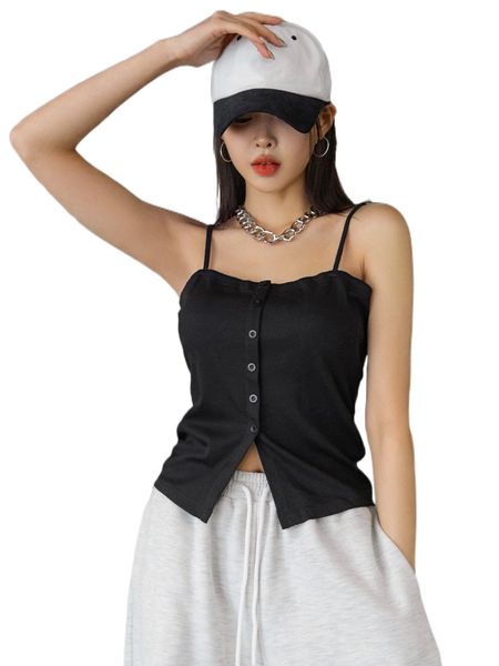 

dazy single breasted ribbed knit cami s4yg#, White