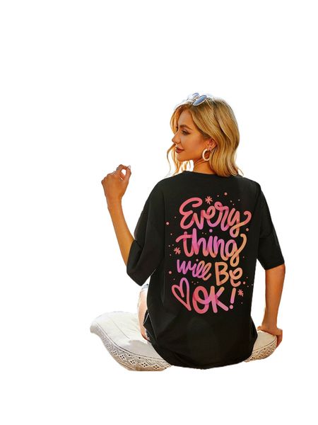 

heart & slogan graphic drop shoulder tee j2x7#, White