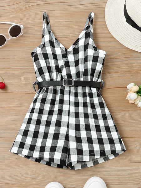 

toddler girls buffalo plaid print belted cami romper she, Blue