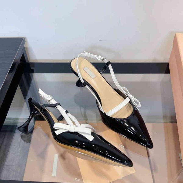 

sandals designer luxury miu women's shoes spring and summer mary jane pointed buckle with white bow high-heeled sandals, Black
