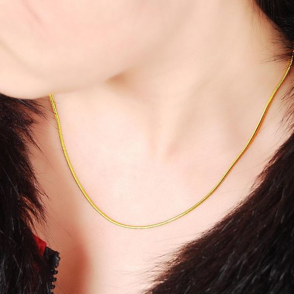 

pendant necklaces 1.2mm 24k pure gold color chains necklace snake chain for men women luxury wedding jewelry high quality, Silver