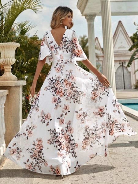 

allover floral backless a-line dress p48b#, Black;gray