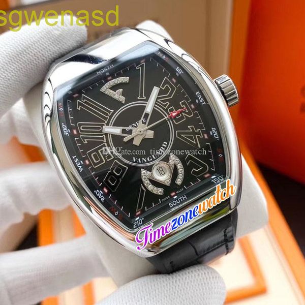 

new vanguard crazy hours v45 automatic mens watch steel case black dial 3d number diamond markers leather rubber watches timezonewatch e176a, Slivery;brown