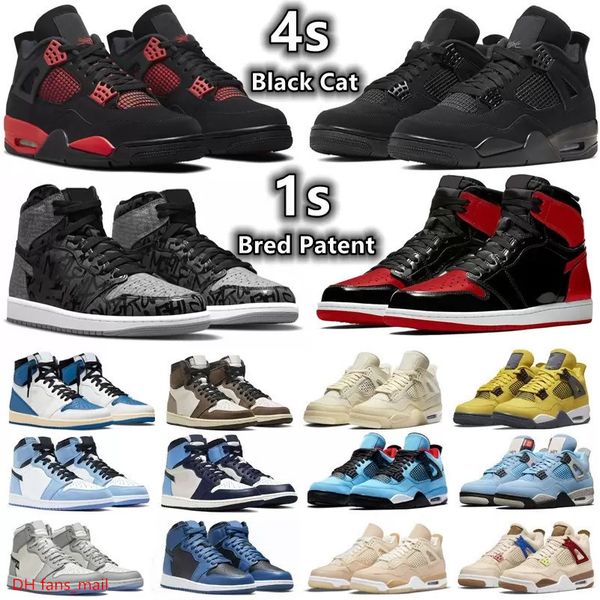 

jumpman 1 bred patent 4 black cat men women basketball shoes 1s rebellionaire dark mocha heritage unc 4s infrared red thunder white oreo sai